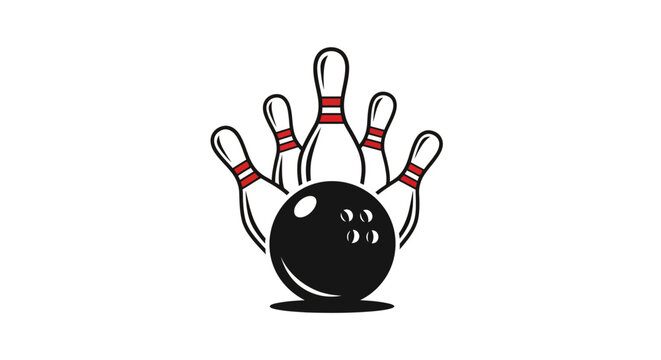 Bowling ball and pins illustration.
