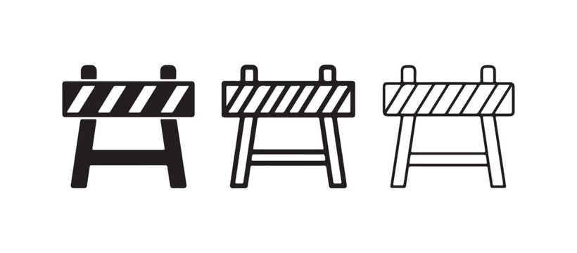 Barrier icons isolated on white background for construction or roadwork warning signs