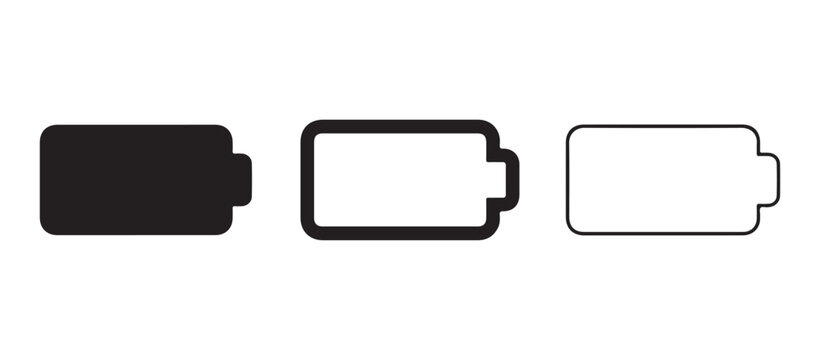Battery level icons in different states of charge  full half and empty  on a white background