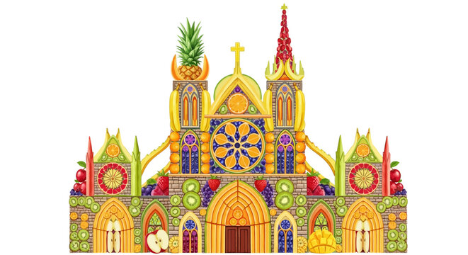 Colorful illustration of a church building.