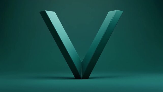 Geometric dark green letter v on monochromatic background