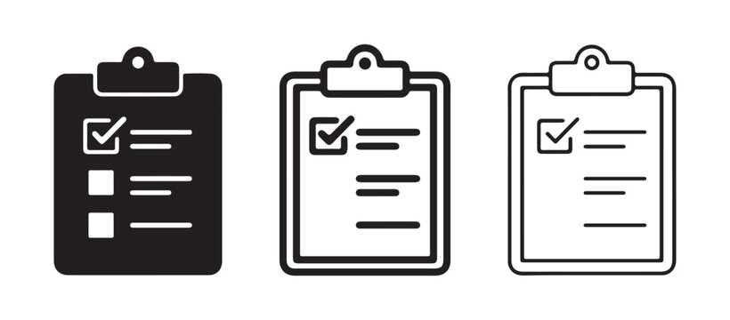 Clipboard icons with checkmarks and lines for notes and tasks  checklist and todo list symbols
