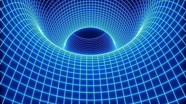 Blue grid tunnel perspective