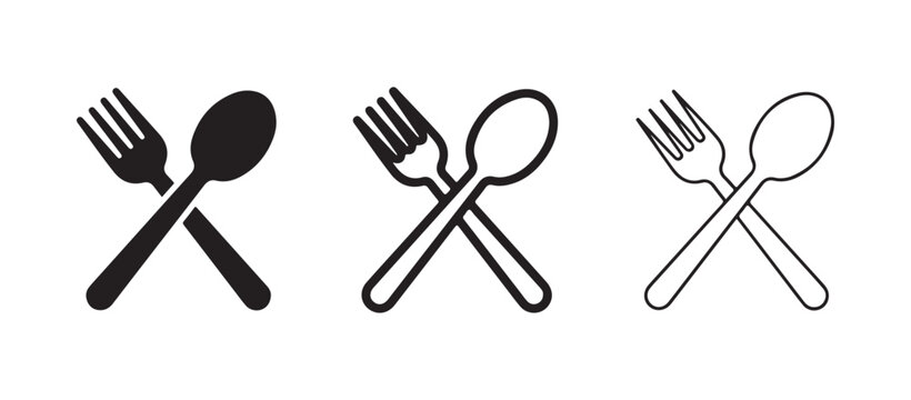 Crossed utensil icons of a fork and spoon and spoon and spoon and fork icon  food concept