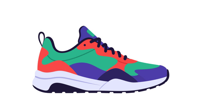 Colorful athletic shoe with laces.