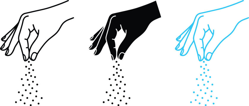 hands sprinkling salt or sand in black and white