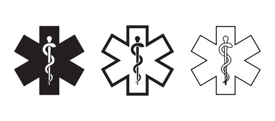 Medical star of life symbol  emergency medical services logo  rod of asclepius icon  healthcare and medical emergency signs  ambulance and rescue symbol © Bhuiyan
