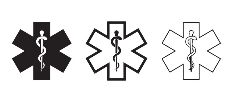 Medical star of life symbol  emergency medical services logo  rod of asclepius icon  healthcare and medical emergency signs  ambulance and rescue symbol