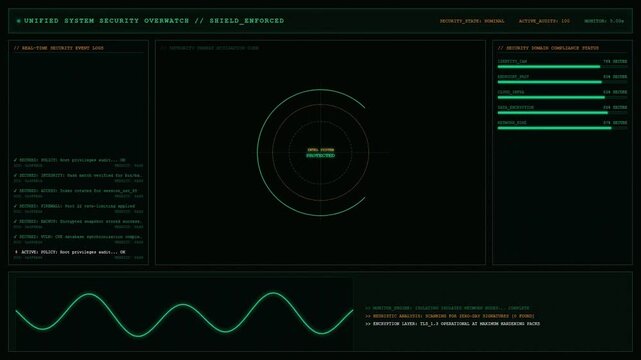 Unified System Security Overwatch Threat Mitigation Shield Animation.