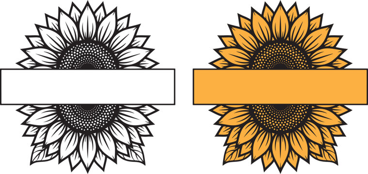 Sunflower label illustrations with blank text boxes