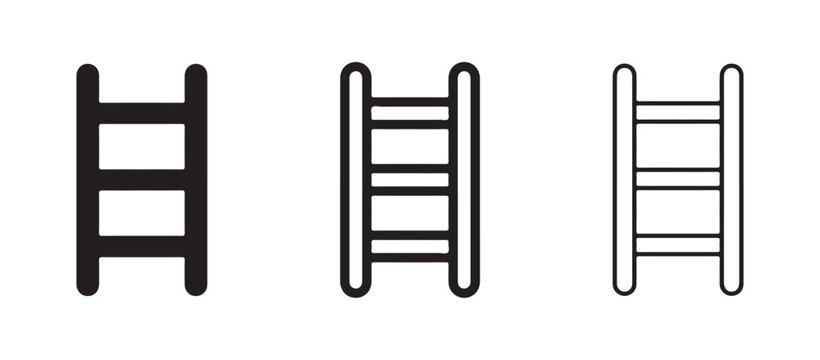 ladder icons in black and white on white background for climbing or access symbol  simple line style