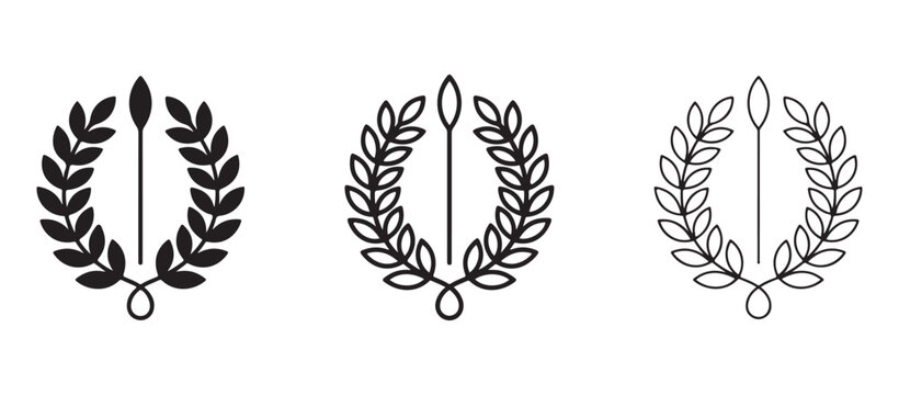 laurel wreaths with spear or bay leaf on white background  symbol of victory and achievement in ancient Greece and Rome