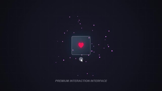 Interactive user interface element with heart icon animation on dark web