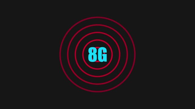 Futuristic network connection concept animation, glowing nodes connected by dynamic data lines, digital communication network expanding across a dark background..with 8G network..