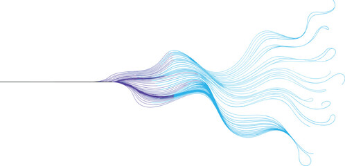 Minimalist abstract blue and purple line art flowing gracefully into fluid waves on a clean white background for a calm mood. ©  Victory Pixel