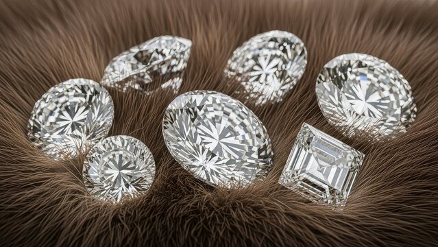 Sparkling diamonds resting on soft fur texture