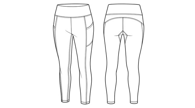 Seamless Leggings Vector Drawing - Side Pocket Athletic Wear Technical Illustration