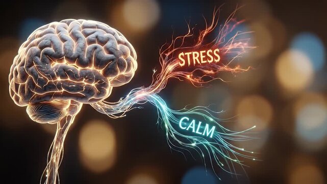 Brain glowing neural pathways illustrating stress calm emotions abstract mental health concept with illuminated nerve connections symbolizing emotional control mental state balance dynamic digital art