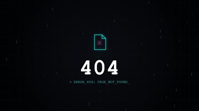 404 Error Page Not Found Digital Glitch Animation on Dark Background