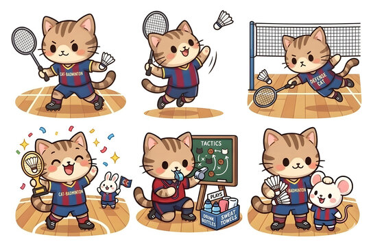 Ai Generate Chibi Cat Badminton Athlete Mascot Vector Collection for Kids Sports