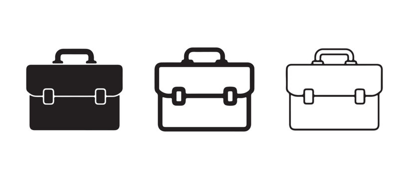 briefcases icons with handles and buckles for business travel office work  isolated on transparent background
