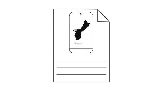 Guam Map Outline on Paper and Smartphone Screen.