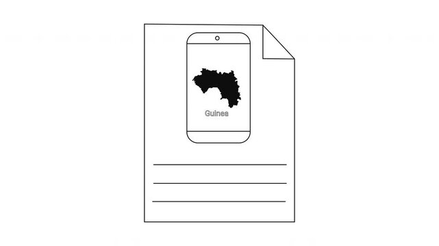 Guinea Map On Document With Lines And Phone Icon.
