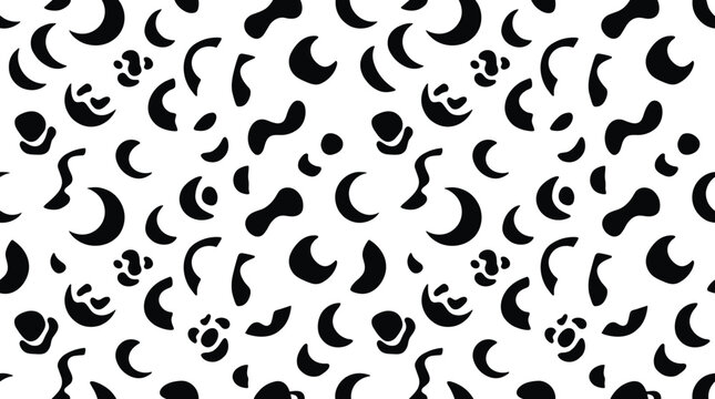 Seamless pattern featuring abstract black moon shapes and organic blobs on a white background