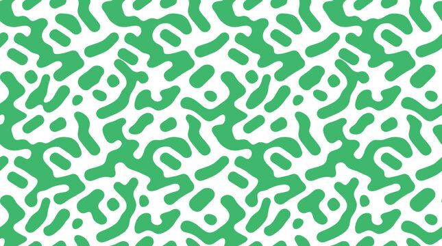 Seamless pattern featuring interlocking green organic shapes on a clean white background, for textile prints