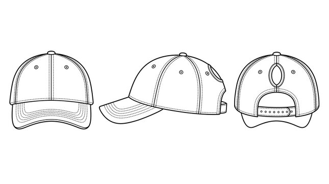 Ponytail Running Cap Vector Drawing - Fashion Technical Sketch Multiple View