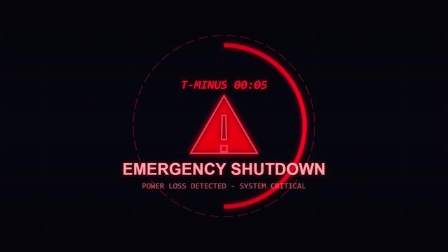 Digital Countdown Timer Display Showing An Emergency System Shutdown Alert