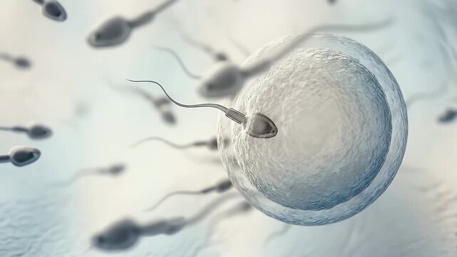 Sperm cell fertilizing egg cell microscopic view of gametes ovum fertilization reproduction biology human gamete cell science concept close up biological fertilization process human reproduction