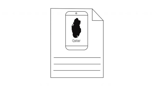 Illustration of Qatar map on paper with lines for text.