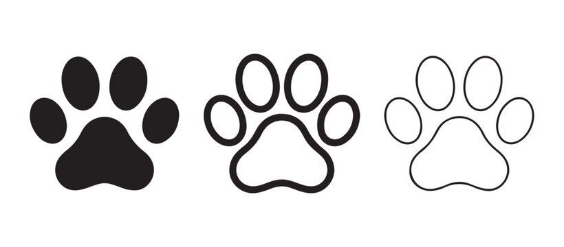 animal paw prints in black on a white background for use as icons or graphics  paw print symbols in various design formats