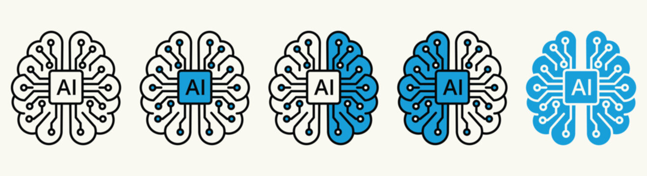 AI Brain Circuit Board Elements Collection