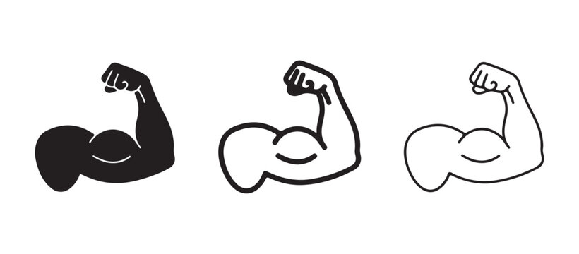 flexed arm muscles in different line styles isolated on white background for fitness and strength concepts  muscular arms for exercise and workout illustrations