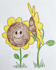 Fototapeta premium Sunflower in the basket laughing toahather 