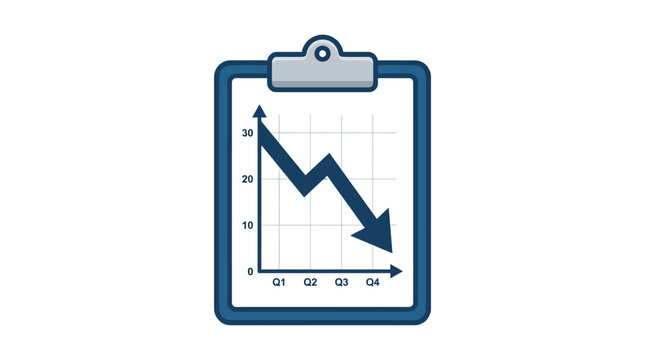 Clipboard with Declining Line Chart Showing Business Loss