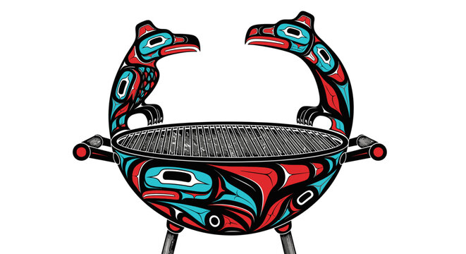 Colorful tribal style barbecue grill design.