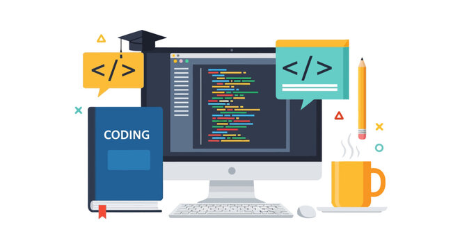 Computer screen with coding symbols.
