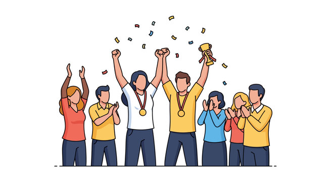 Diverse group of people celebrating together.