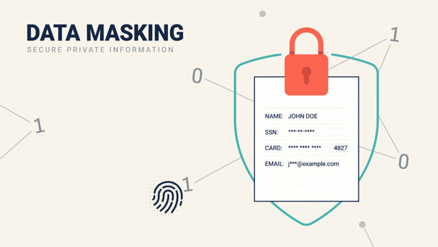 Secure information data masking text protection - Suitable for cyber security software promotions, confidential document management, or privacy tools.