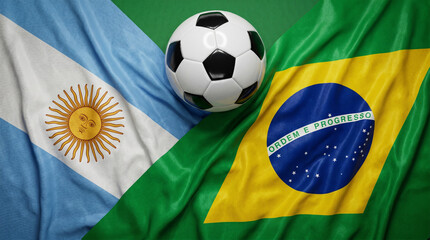 Naklejka premium Hyper-Realistic 3D Render of Argentina and Brazil Soccer Partnership Flags