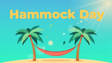 Obraz premium Hammock day celebration graphic with palm trees and sun