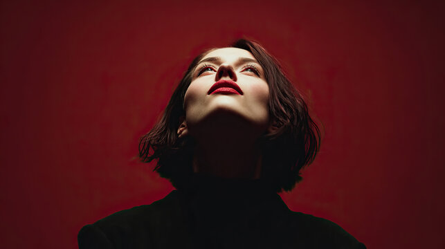 Portrait of woman performer with striking lighting and reflective mood during preparation