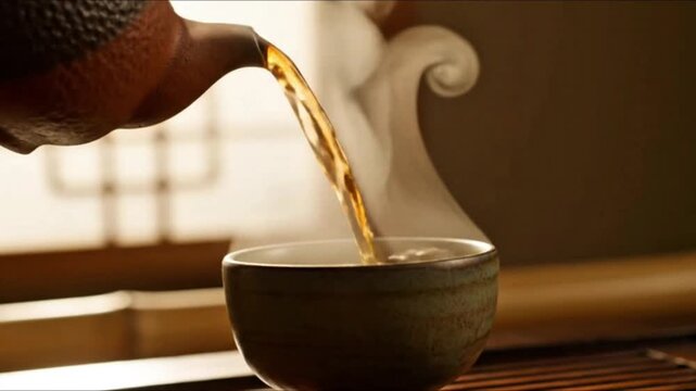 Traditional Tea Pour Ceremony With Elegant Asian Minimal Aesthetic