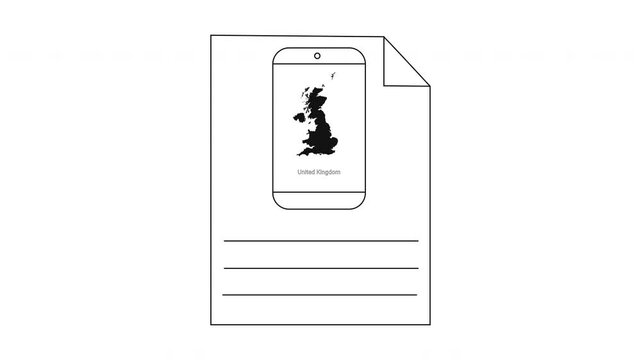 Outline of United Kingdom map on paper with lines for text.