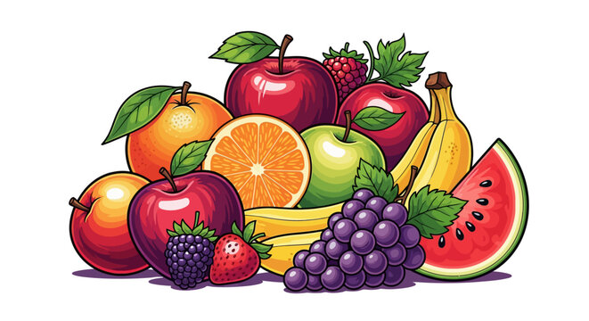 Fresh Fruit Assortment Colorful Illustration.