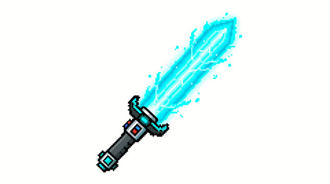 Glowing blue fantasy sword weapon.