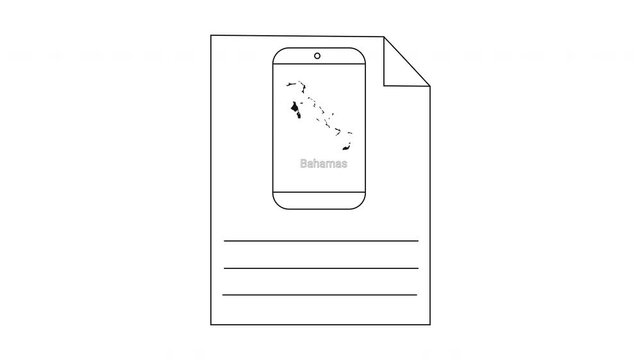 Simple Line Drawing of a Document with a Phone Icon and Lines.
